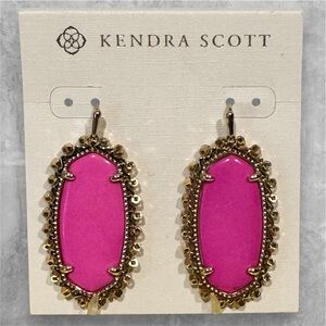Kendra Scott Elle Drop Earrings Pink Magnesite Gold Discontinued HTF